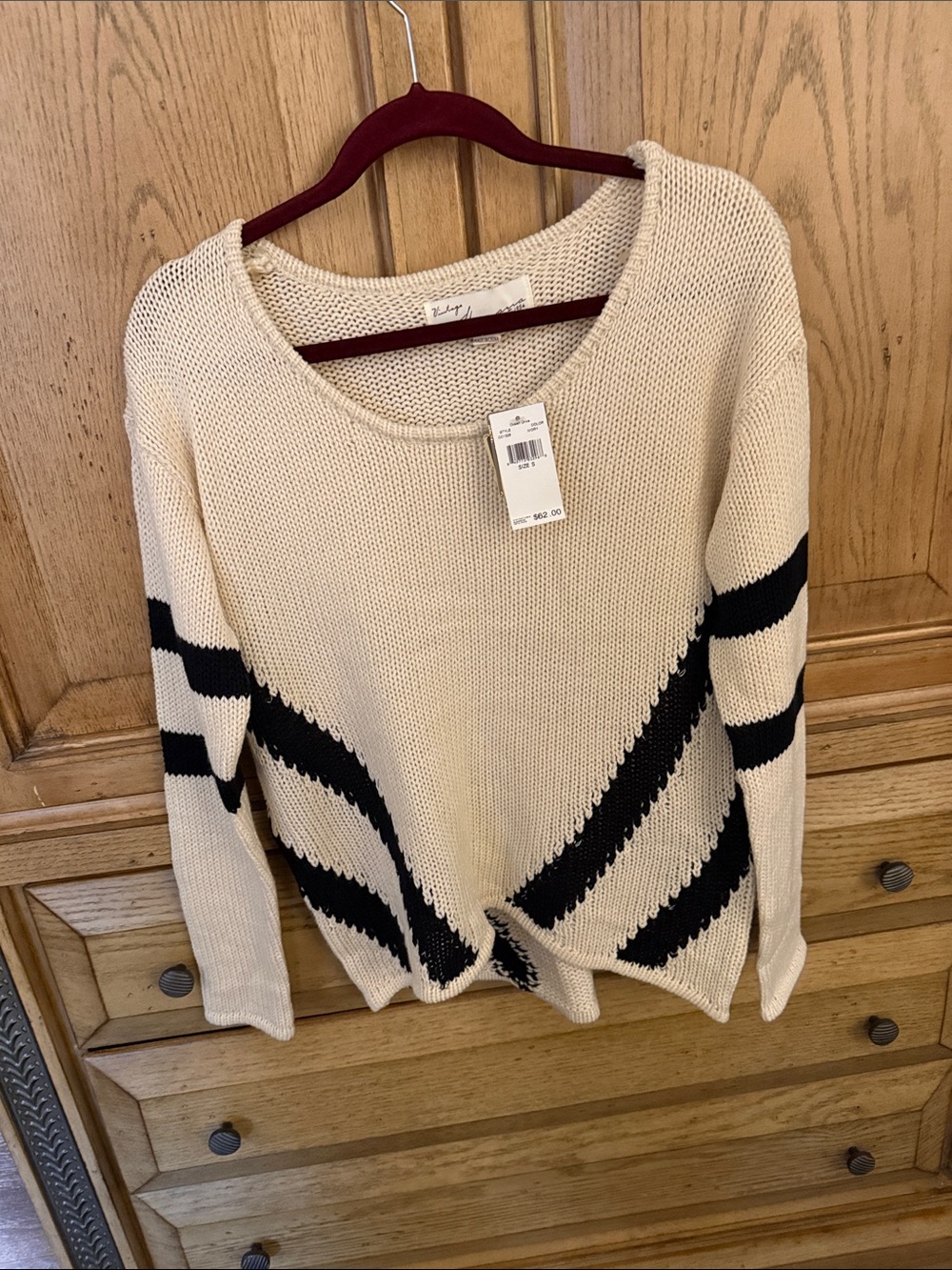 Vintage Havana Cream Scoop Neck Sweater with Black Stripes